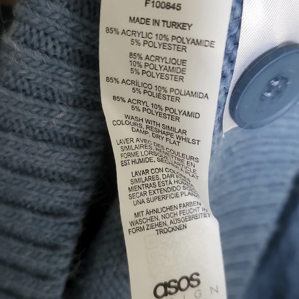 ASOS Design V-Neck Cardigan Puff Sleeve Blue UK 16 | US 12 NEW NWT - Picture 8 of 15